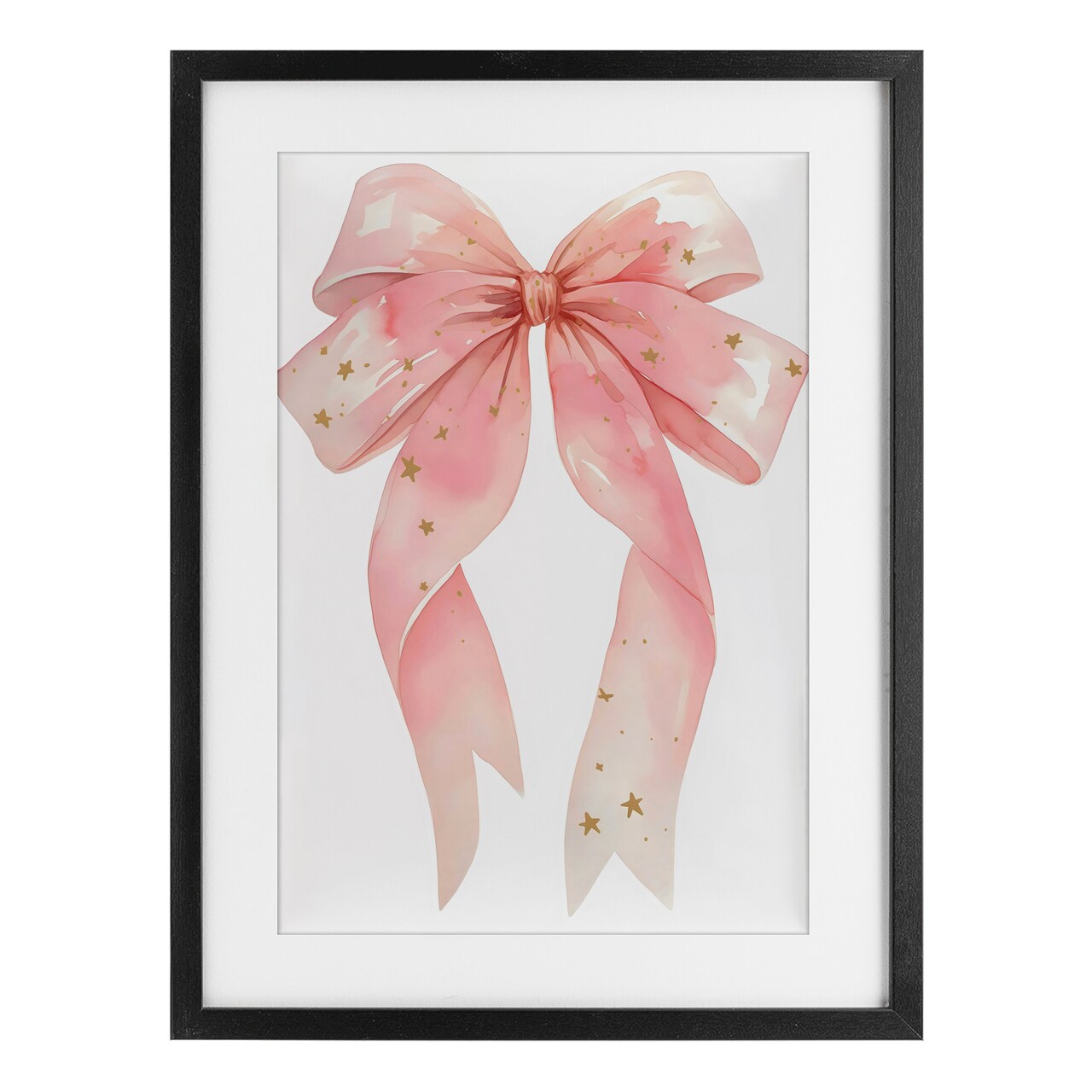 Stupell Industries Pink Bow With Gold Stars Black Framed Print Under Glass, design by Creative Studio